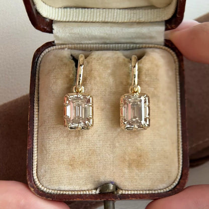 Champagne Emerald Cut Diamond Drop Earrings