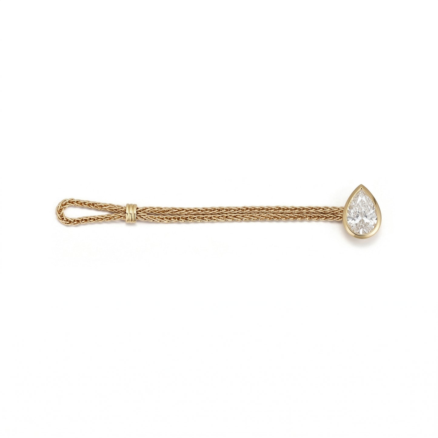 Faith-Pear Cut Lab Grown Diamond Engagement Ring with a pear cut diamond set in a golden chain design.