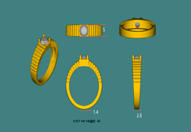 Round cut Diamond Ring Ribbed Cigar Band for Women